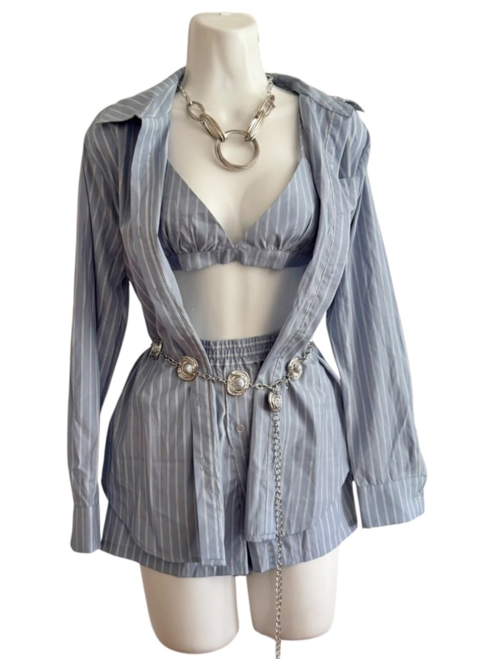 Sincerely Jules Blue Pinstripe 3 Piece Set S